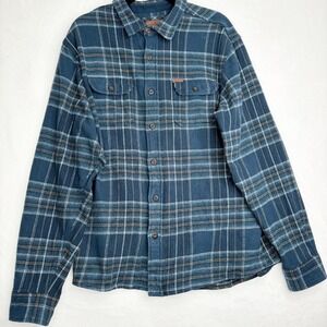 Orvis Mens Plaid Flannel XL Shirt Long Sleeve Button Down Blue Casual Work